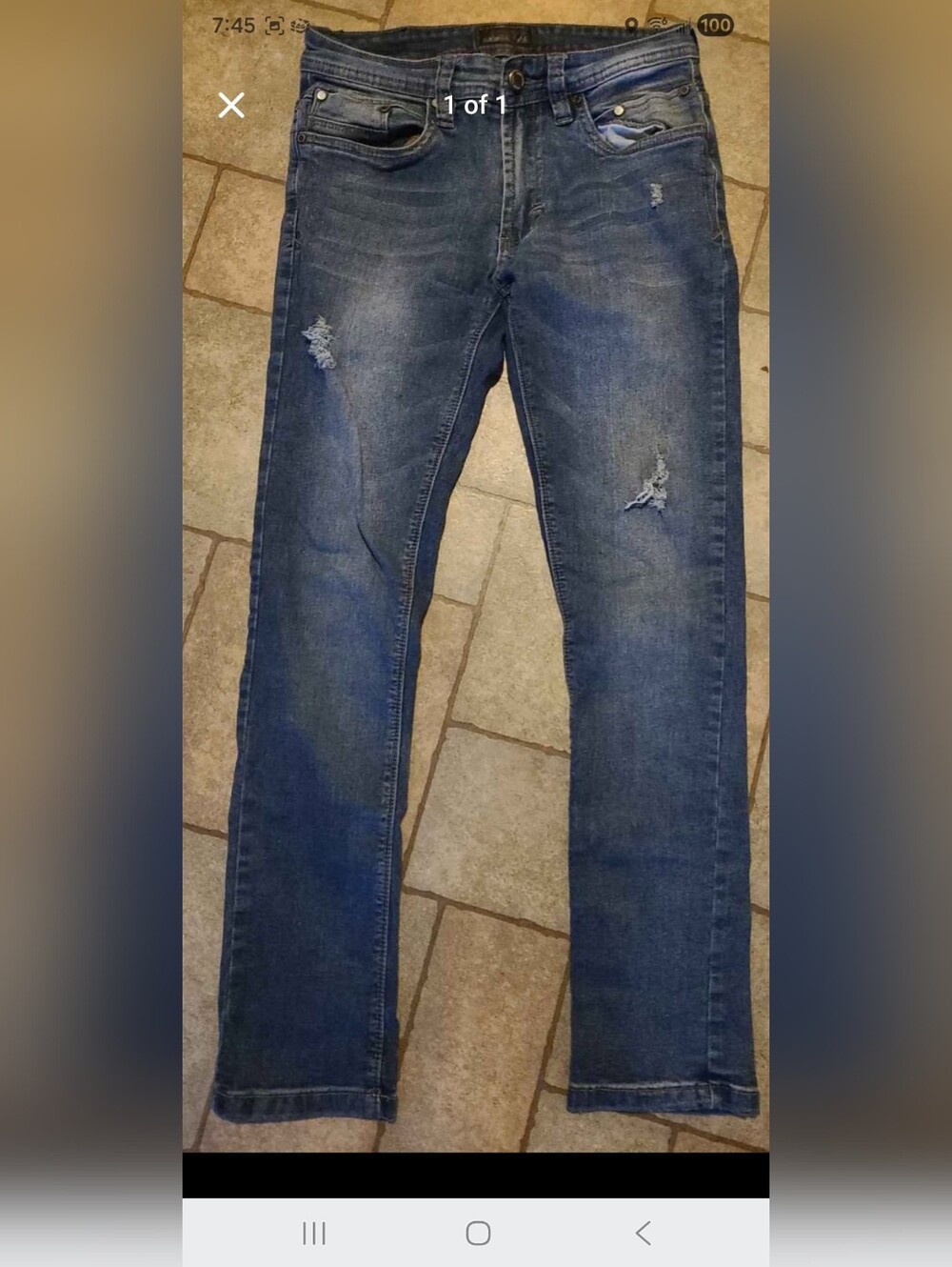 Slim Straight Distressed Men's Jeans - Mid Blue